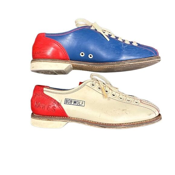BOB WOLF Vintage Bowling Shoes Red Blue Tan Size 6.5-7 - Picture 5 of 14